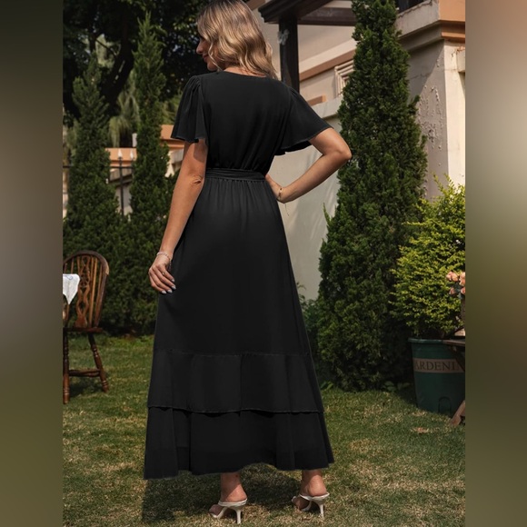 Simplee Chiffon Wrap Formal Ruffle Split Flowy Bridesmaid Dress without Belt - Picture 5 of 5